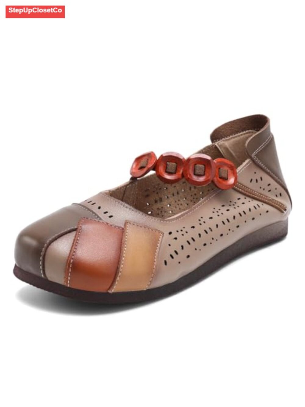Women's Leather Mary Jane Walking Shoes Slip-On Flats Breathable